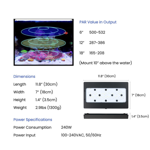 A8SE II Max and Blue 240W Full Spectrum WiFi App Programmable Marine LED Aquarium Light for Saltwater Coral Reef Fish Tank - Image 7