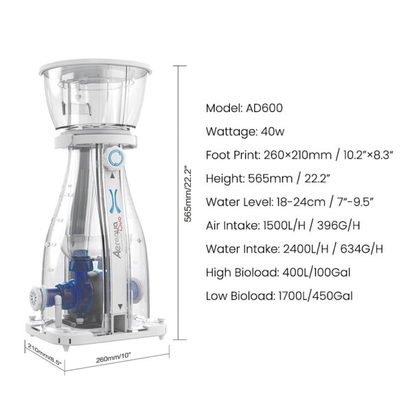Aeraqua Duo AD600 40W DC Flow iOS/Android App Control Dual-Intake Dual-Needle Wheel Overflow Protection Protein Skimmer - Image 13