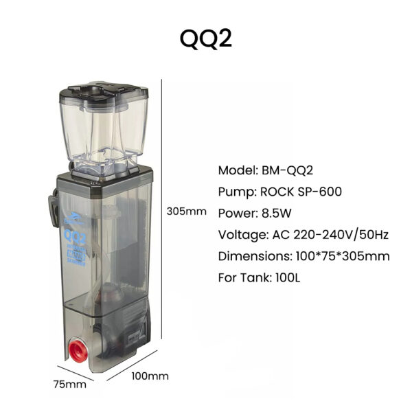 Bubble Magus QQ2 AC 220-240V Professional Low Energy Needle Wheel Impeller Aquarium Internal Protein Skimmer for Saltwater Small Fish Tank Up to 100L - Image 3