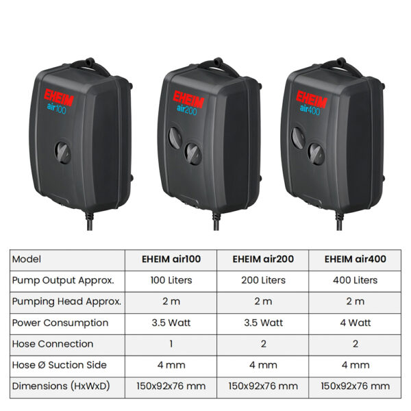 EHEIM Airflow Adjustable Saltwater Freshwater Aquarium Fish Tank Air Pump Air100/200/400 with Airline Airstone Diffuser - Image 8