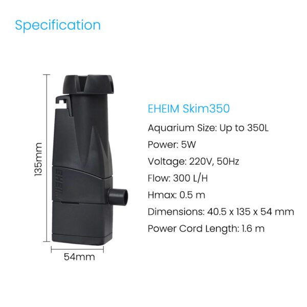 EHEIM Skim350 220V 5W Adjustable Flow Freshwater Saltwater Aquarium Filter Micro Surface Skimmer with Pump - Image 7