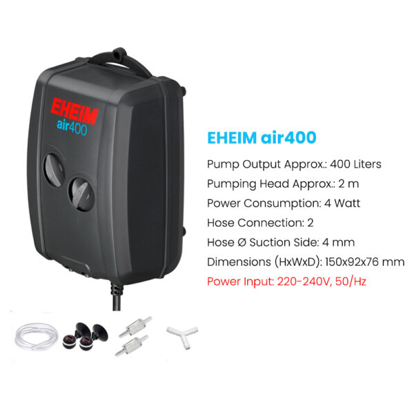EHEIM Airflow Adjustable Saltwater Freshwater Aquarium Fish Tank Air Pump Air100/200/400 with Airline Airstone Diffuser - Image 11