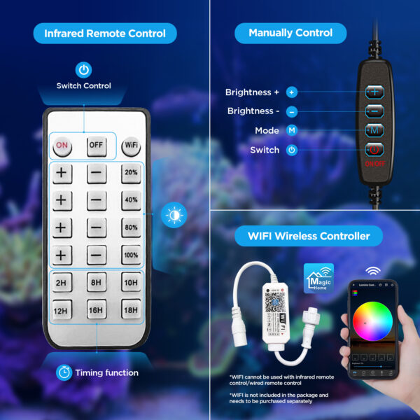 Lominie Asta 20 Full Spectrum Remote Control Dimmable 16W Saltwater Marine LED Aquarium Light for Nano Coral Reef Fish Tank - Image 7