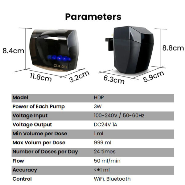 ZETLIGHT HDP WiFi Bluetooth Double Calibration High Accuracy Hanging-on Saltwater Aquarium Dosing Pump for Marine Coral Reef Fish Tank - Image 9