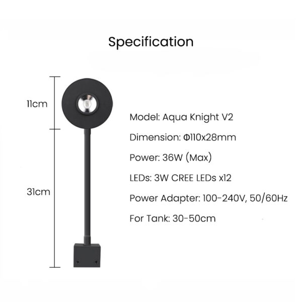 Spectra Aqua Knight V2 36W Built-in Timer Marine Aquarium LED Light for Nano Coral Reef Tank - Image 9