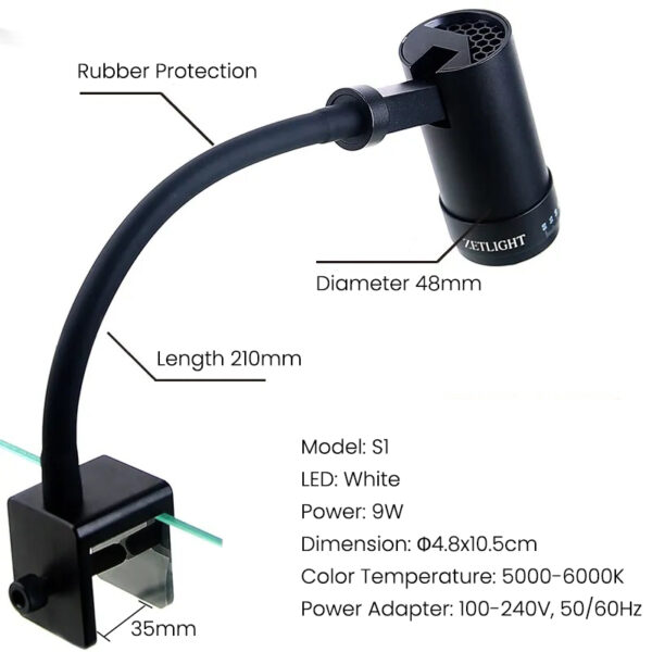 Zetlight S1 9W Adjustable South American Clearwater Stream Biotope Landscape Fish Tank LED Aquarium Spotlight - Image 10